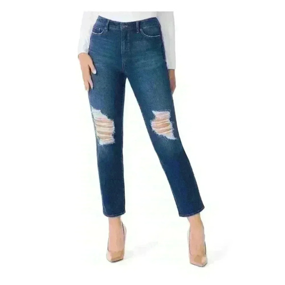 sofia by sofia vergara Denim - Sofia Vergara Jeans Women's Leslie Distressed Super High Rise Slim Straight